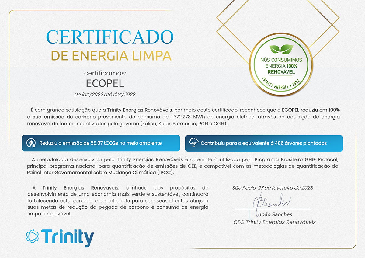 Certificado Energia Limpa - ECOPEL 